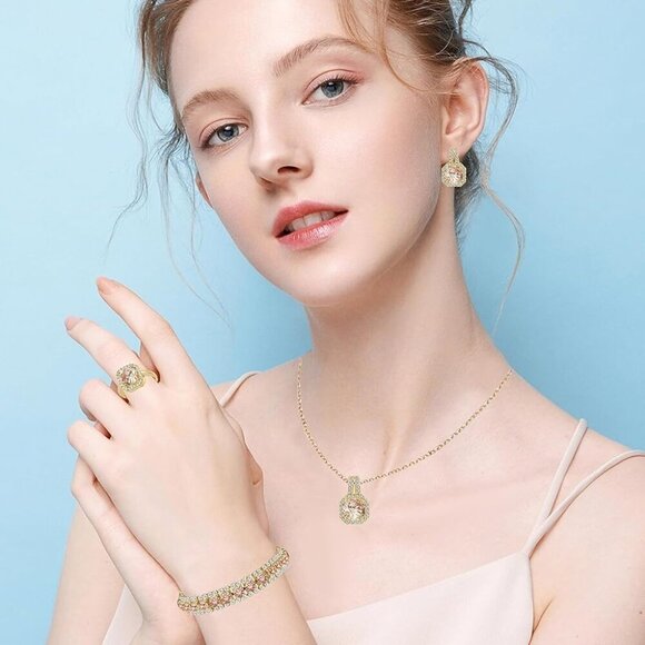 4pcs Cubic Zirconia Wedding Jewelry Sets for Bride Bridesmaid Cubic Zirconia Pen - Picture 2 of 6